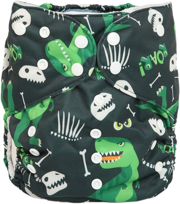 Junior Big Cloth Diaper Pocket Reusable Washable Baby Toddler (Green Dinosaurs) for 2 to 7 Years Old