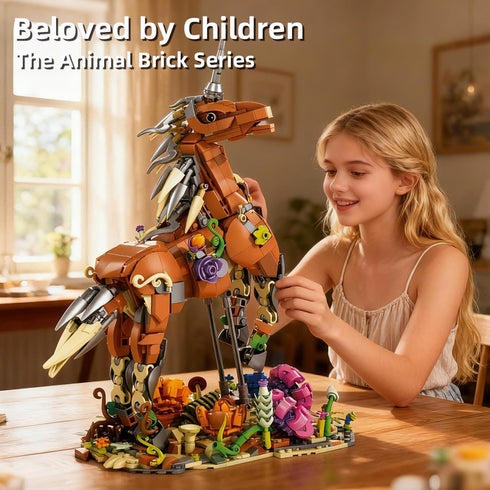 2-in-1 Set 1367 6+ MENTOJOY Magical Unicorn & Deer Building Pieces Flower Base Fantasy Animal Model, Educational stem