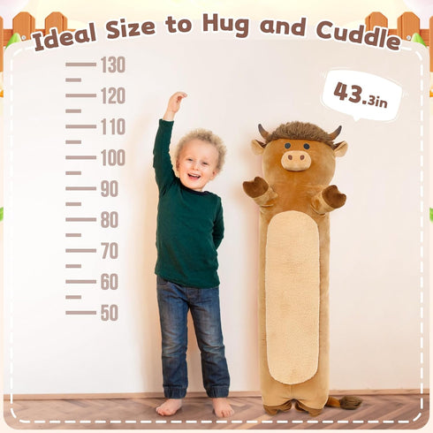 Tezituor Long Plush Cow Body Pillow: 43" Cute Stuffed Animal Throw Pillow - Birthday Gift for Kids & Adults