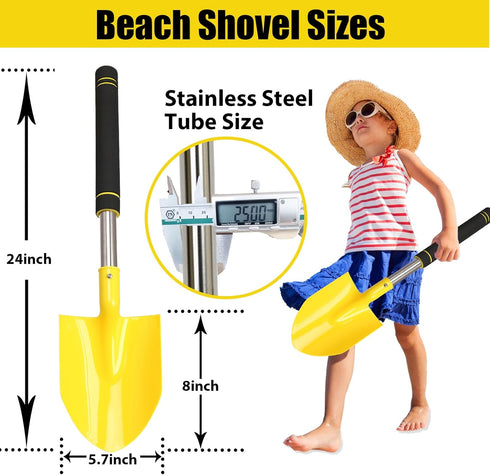 Greeily 24" 3 Pack Beach Shovels Long Handle, Sand Shovels for Beach Adult Plastic Shovels for Oceanside Travel Digging