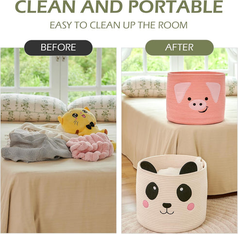 15"D 12.6"H OMERAI Animal Baskets Cotton Rope Woven Storage Basket for Toys Blankets Laundry Nursery, Large Foldable