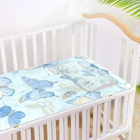 SyXIOP 28" 52" Watercolor Butterflies Light Blue Cooling Baby Crib Mattress x washablraining Pads for Baby&Toddler