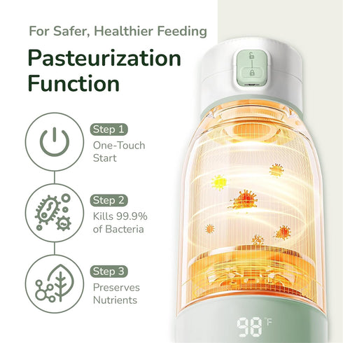 17 oz 3 Portable Milk Warmer for Travel, Pasteurization Mode, Capacity, Min Fast Heating & Long Battery Life, Baby