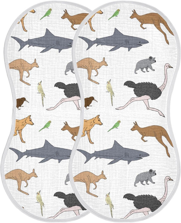 Australian Animal Koala Kangaroo Muslin Burp Cloths for Baby, 2 Pack 100% Cotton Washcloths for Boy and Girl