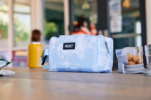 PackIt Freezable Snack Box, Charcoal Camo, Collapsible with ECOFREEZE Technology, Zip Closure and Buckle Handle