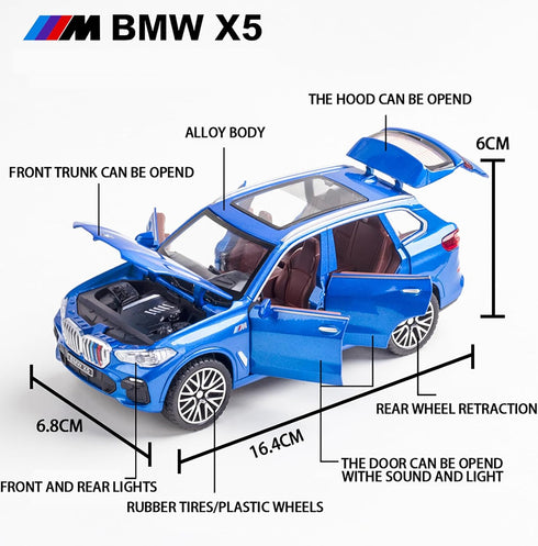 BMW X5 1/32 Metal Model Car Toy with Light and Sound - Pull Back Collectible for Children Age 3+ - Festival Gift (White)
