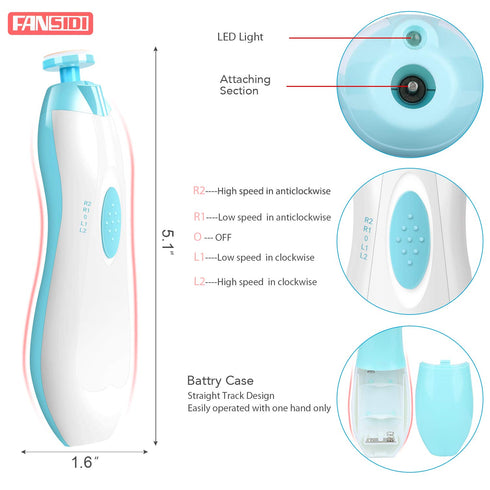 Trimmer 10 8 Baby Nail Clippers, FANSIDI Safe Baby Nail Baby Nail File Electric with Filing Pads Sandpapers for Newborn