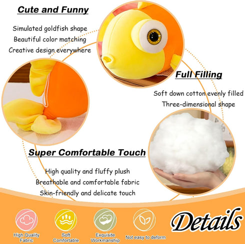 Fish Stuffed Animal, 13.78" Yellow Goldfish Plush Cute Toy Gifts for Kids Adults