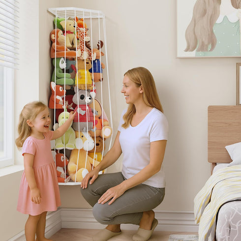 BBLlKE Stuffed Animal Storage Zoo - Corner Plush Toy Organizer Length Adjustable, Wall Hanging Stuffed Animal Net