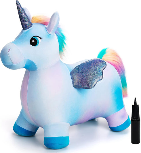 EVERICH TOY Unicorn Bouncy Horses, Inflatable Plush Hopping Toy for Toddlers, Outdoor & Indoor Bouncy Animals Gift