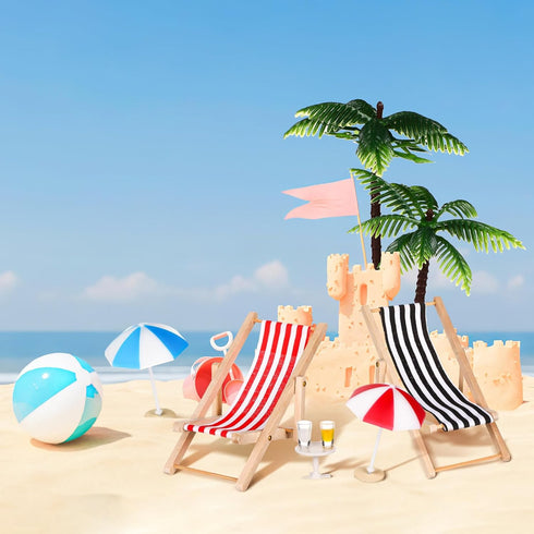 Mini Umbrella Palm Chair Beach Miniature Accessories for Dollhouse Outdoor Decorations