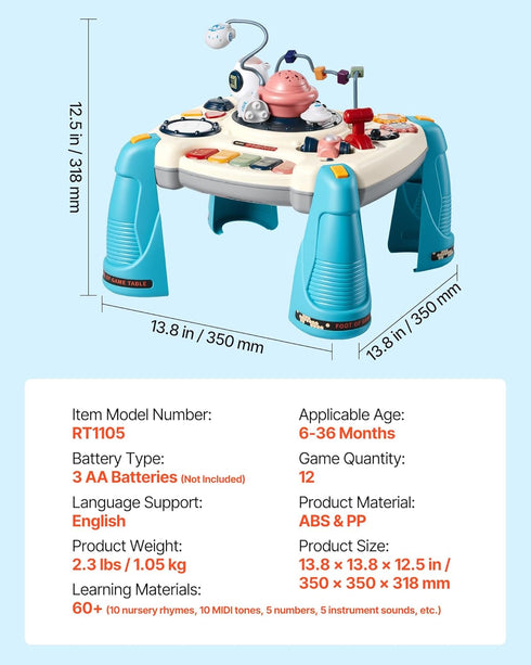 1-3 60+ 6+ VEVOR Baby Spacecraft Musical Table Toys for Years Old, Learning Activity Desk with Space Theme & Soft-Glow