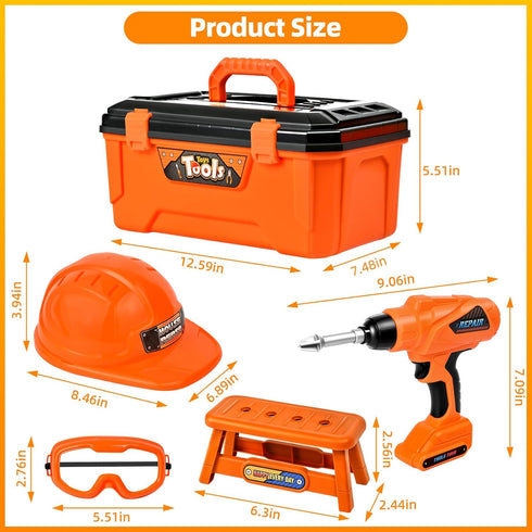Set 48PCS 3+ Realistic Kids Drill Tool with Tools & Sound Effects, Portable Construction Toy for Toddlers Ages