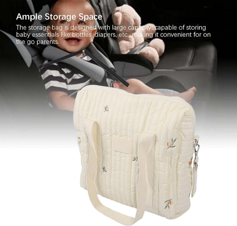 Large Diaper Bag Tote, Cotton Cute Diaper Bag with Stroller Hooks, Portable Travel Universal Stroller Organizer Baby