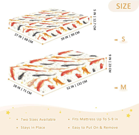 miaozhen 1 Pack 52x28 Cotton Baby Crib Sheets Soft Comfy Beauty Catfish Fishes White Playard Mattress Sheets
