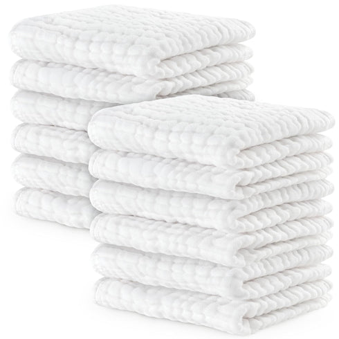 Comfy Cubs Muslin Baby Washcloths 10 Pack - Soft 6-Layer Cotton Wash