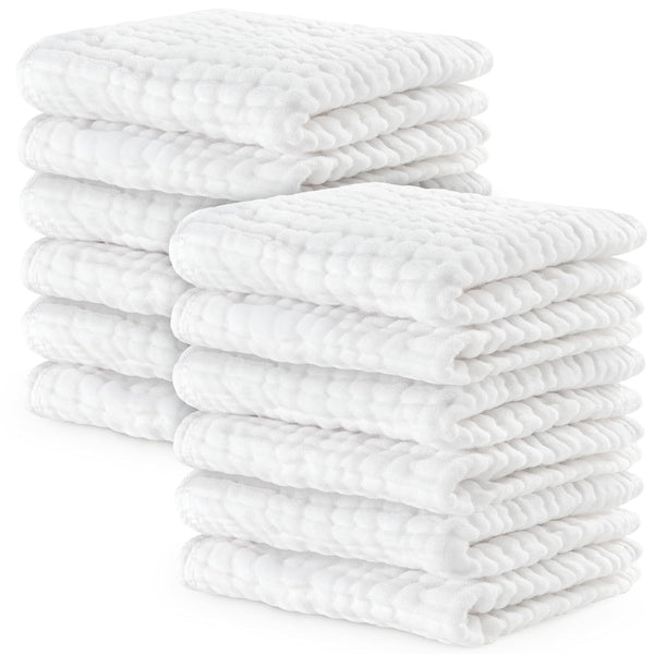 Comfy Cubs Muslin Baby Washcloths 10 Pack - Soft 6-Layer Cotton Wash