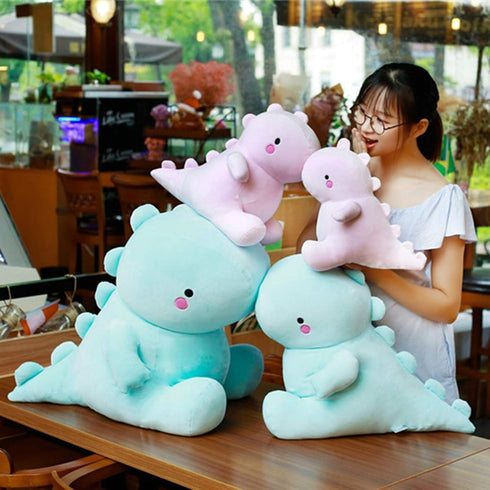 Cute Pink Dinosaur Plush Toys, Fat Stuffed Animals Dolls, Soft Dino Plushie, 12 inch Birthday Gifts for Kids Boys Girls