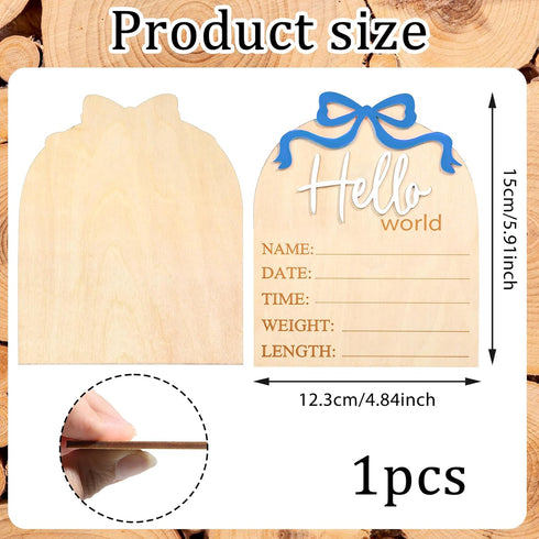 Piriuuo 5.9in 3D Hello World Newborn Sign, Welcome Baby Sign- Blue Bow Baby Birth Announcement Sign Hello World Plaques