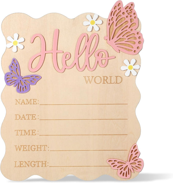 Yuomeaz Baby Arrival Sign, Newborn Announcement Sign, Wooden Hello World Newborn Signs Pink