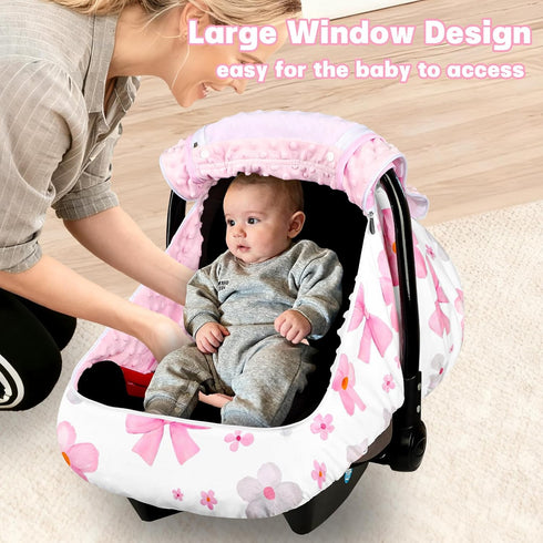 Hooyax Baby Car Seat Cover with Dual Zipper, Extra Large Mesh Window Carseat Canopy, All-Season Weather Protection