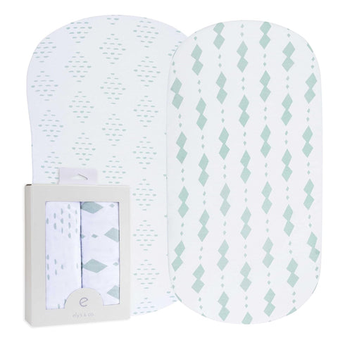 Bassinet Sheets Fitted Cover, Flexible Fit 100% Soft Jersey Knit Cotton - Neutral Grey Sage Diamond