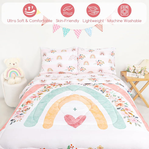 Sets Set 5 Set Toddler Bedding Twin Size for Girls, Rainbow Toddler Crib Bedding Piece Floral Toddler Comforter