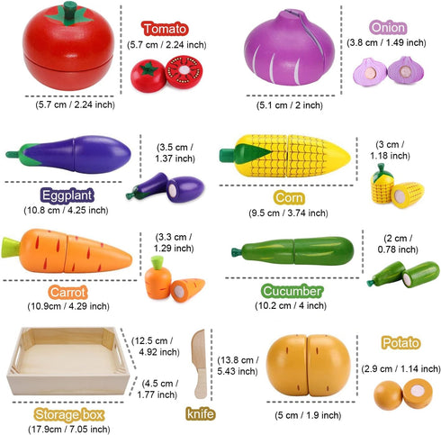 Wooden Play Food for Kids Kitchen Toys, Cutting Pretend Toy Food, Educational Gifts for Boys & Girls