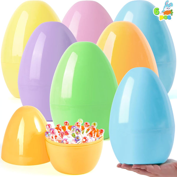 JOYIN 10" Jumbo Easter Eggs, 6PCS Pastel Plastic Giant Eggs Empty Fillable