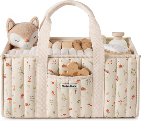 Blissful Diary Woodland Diaper Caddy Organizer, Stylish Nursery Storage Basket, Gift for