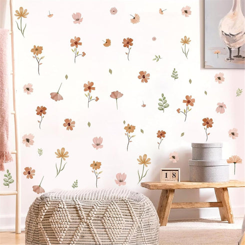 Small Flower Wall Stickers Boho Floral Wall Decals Watercolor Wildflower Decals Cute Flowers Stickers Removable Retro
