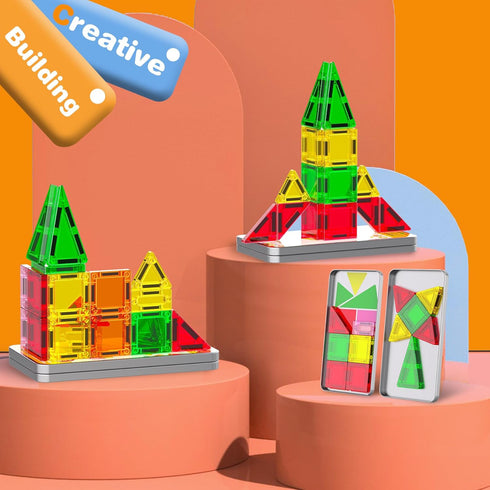 3+,Creative SKTMYY Mini Magnetic Tiles,Travel Magnetic Tiles with Metal Box,Car Airplane Travel Essentials for Kids