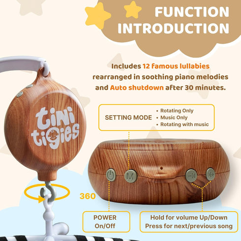 3 12 (30 TINITIGIES Crib Mobile Motor - Baby Mobile Music Box with Modes (Turn & Music, Turn Only, Music Only) Plays