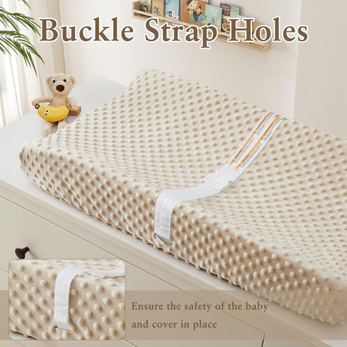 Homiest 2 Pack Changing Pad Cover, White + Beige Changing Table Sheets, Ultra Soft Fleece Minky Dot Fabric, Breathable