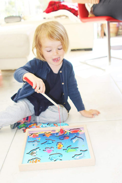 TOWO Wooden Fishing Game Magnetic Fishing Puzzles with Numbers, Educational Toys for 3 Years Old
