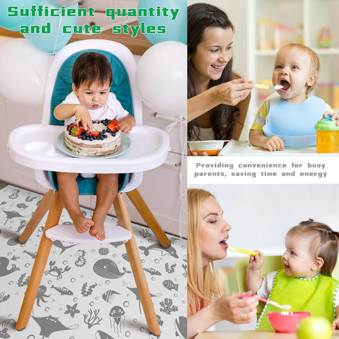100 Pack 28"x47" Drydiet Disposable Floor Splat Mats for Under High Chair with Animals Print, Waterproof Plastic Floor