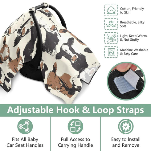 Dalzium Western Cow Print Car Seat Cover Baby, Carseat Canopy Cover for Girl Boy, Breathable Baby Carrier Cover