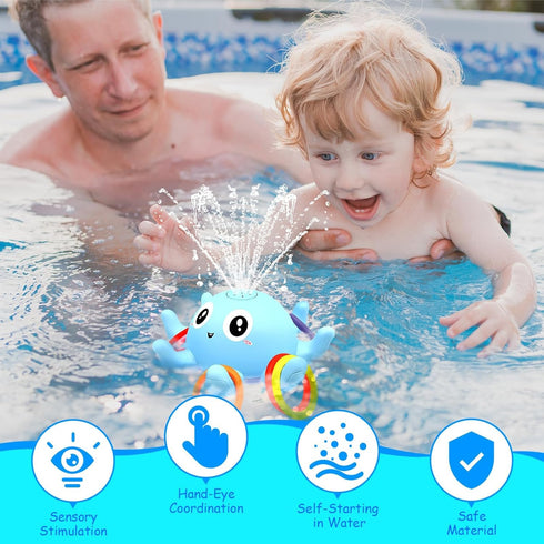 8 Baby Octopus Bath Toy, Light Up Sprinkler with Sensory Rings, Bathtub Fountain Spray Toy for Kids Pool Toys