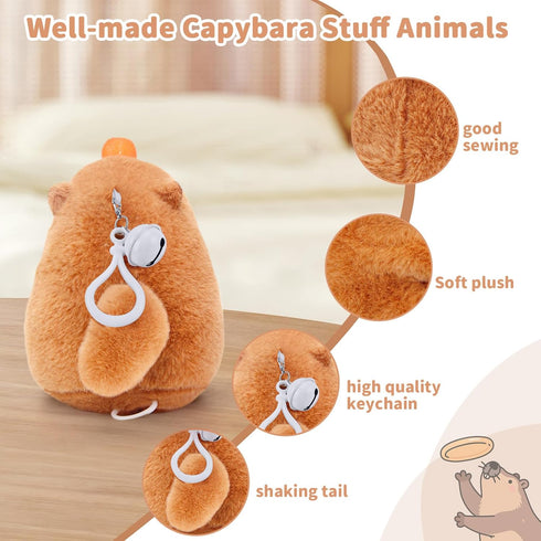 Backpack Cute Capybara Plush Toy with Shaking Tail Mini Capybara Keychain Stuff Animal Toys for Car, Desk, Back