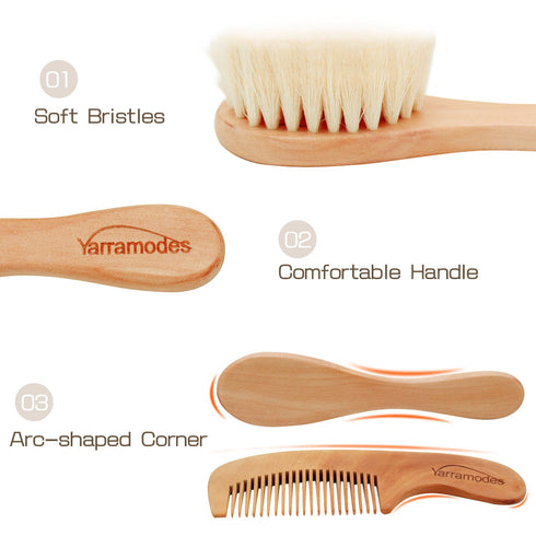 YARRA MODES Set YarraModes Baby Goat Hair Brush and Comb for Newborns & Toddlers| Eco-Friendly Safe Brush | Natural
