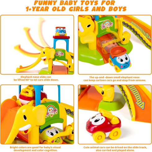 1 2 4 12-18 1-2 Marstone Toddler Toys for Year Old Boys and Girls Gifts: Educational Elephant Slide with Animal Car