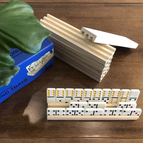 Set 8, Yuanhe Wooden Domino Racks of Domino Trays Holders Organizer for Classic Board Games, Dominoes Accessories