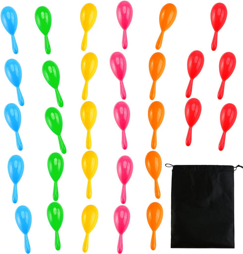 Resinta 30 Pieces Neon Maracas Shakers - Mini Noisemaker Bulk Colorful Noise Maker for Mexican Fiesta Party Favors