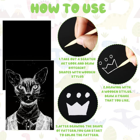 Gersoniel Scratch Paper Art Set, Kids Craft Kits with Scratch Off Paper and Wooden Stylus