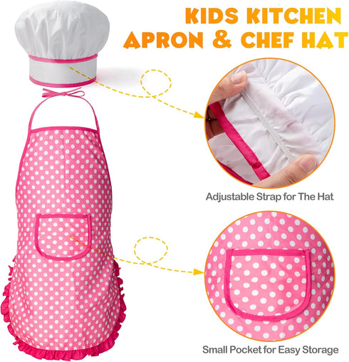 26PCS Set, Tigerhu Play Kitchen Accessories, Kitchen Pretend Play Cooking Toys w/ Stainless Steel Cookware, Apron