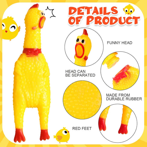 Honoson 50 6.3 Inch(Yellow) Pcs Rubber Chickens Squeak Screaming Chicken Novelty Bulk Dog Toys for Pets Dogs Adults