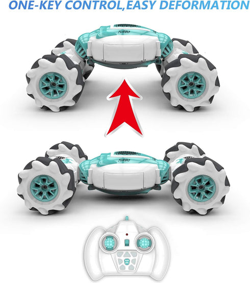 GoolRC RC Stunt Car - 2.4GHz 4WD Remote Control Car, Deformable Off Road Car with 360° Flips (Blue)
