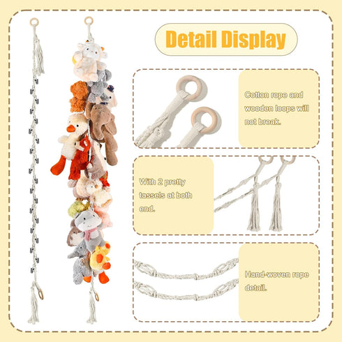 CERETIA 80" 2-Pack 20 Cotton Hanging Storage Chain For Stuffed Animals Storage with Metal Clips, Stuffed Animal
