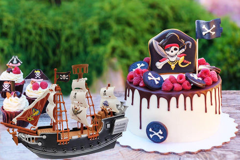10 inch Playset, 3+ The Dreidel Company Pirate Boat Detailed Pirate Ship Adventure Pirate Toy, Pirate Party Favor