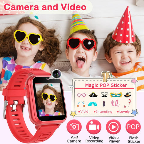 Cosjoype Kids Smart Watch Gift for Girls Age 6-12, 24 Puzzle Games, HD Touch Screen, Music Player, Pedometer
